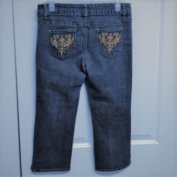 Vintage Hip Blue Demin 5 Pocket Embellished Mid Rise Stretch Crop Jeans Jr 9 - Picture 2 of 4